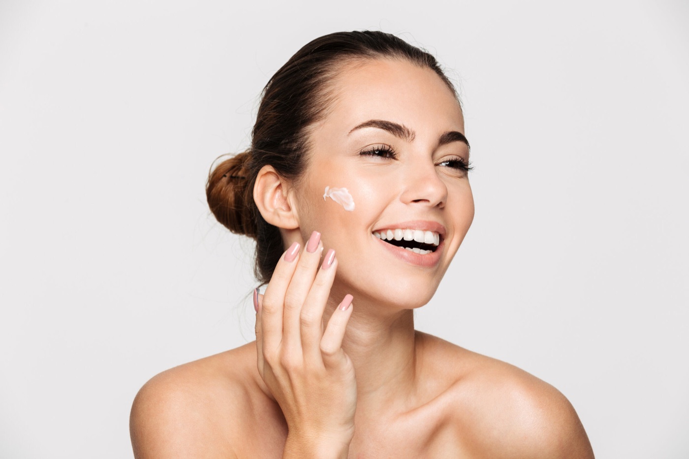 Smiling woman with clear skin